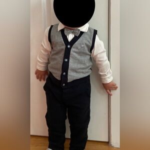 Armani Kids 18-24M matching set for baby boy vest shirt with bowtie and pants